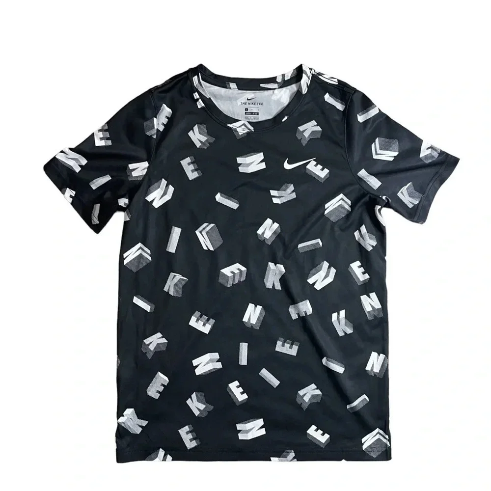 Nike Youth All Over Print Short Sleeve Tee Black White Size Large Sporty Active